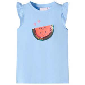 T-shirt enfants manches &agrave; volants bleu clair 128