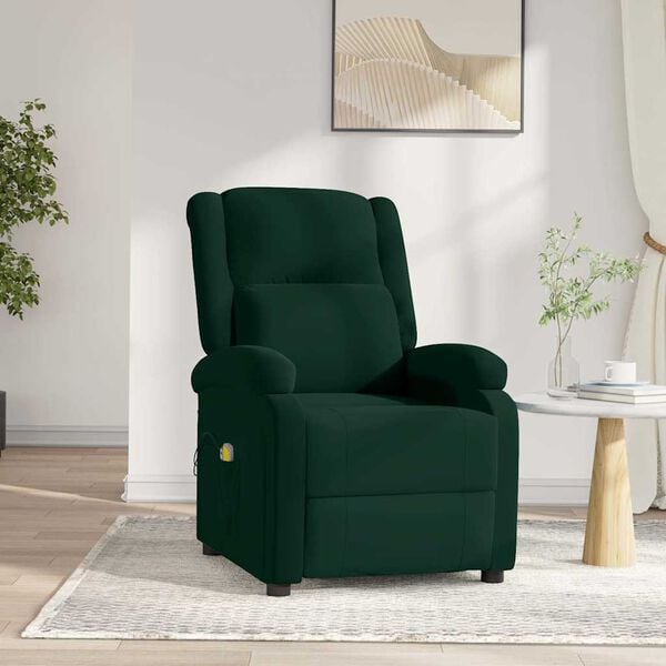 vidaXL Fauteuil &eacute;lectrique de massage Vert fonc&eacute; velours