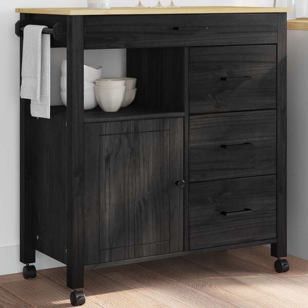 vidaXL Chariot de cuisine Uni Noir