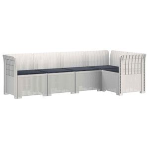 vidaXL Canap&eacute; de Jardin 5 Places avec Coussins Aspect Rotin PP Blanc
