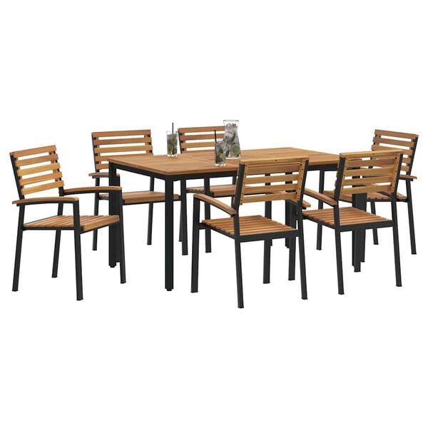 vidaXL Ensemble de salle &agrave; manger pour jardin 7 pcs Noir