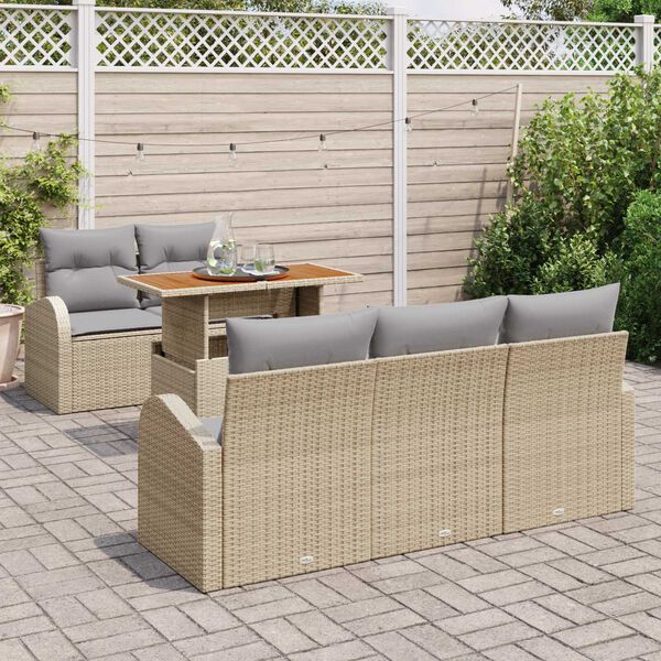 vidaXL Ensemble de canap&eacute; de jardin 6 pcs Beige Poly rotin