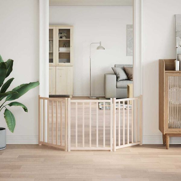 vidaXL Barrière pour chien pliable 3 panneaux 150 cm bois sapin massif