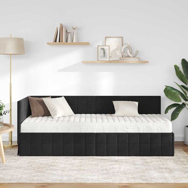 vidaXL Cadre de lit d'angle avec matelas 2 pcs Noir Velours