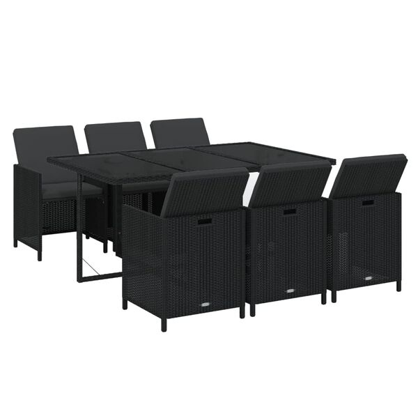 vidaXL Ensemble &agrave; manger de jardin coussins 7pcs R&eacute;sine tress&eacute;e Noir