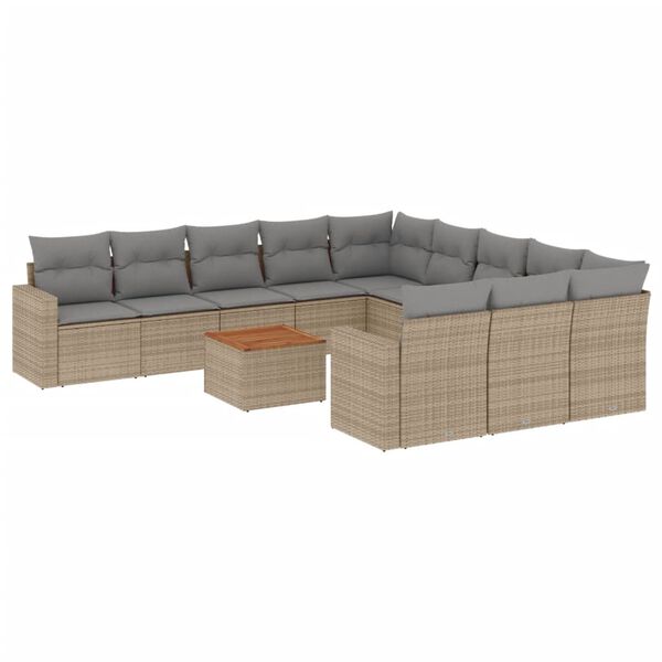 vidaXL Salon de jardin avec coussins 12 pcs beige r&eacute;sine tress&eacute;e