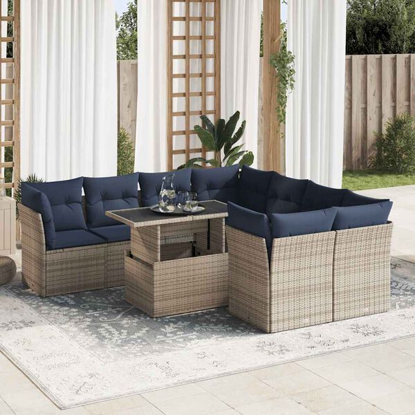 vidaXL Salon de jardin avec coussins 9 pcs gris résine tressée acacia