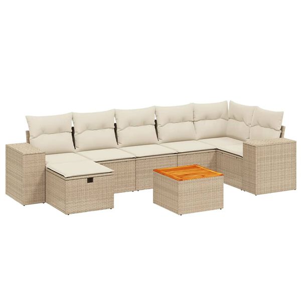 vidaXL Salon de jardin avec coussins 8 pcs beige r&eacute;sine tress&eacute;e