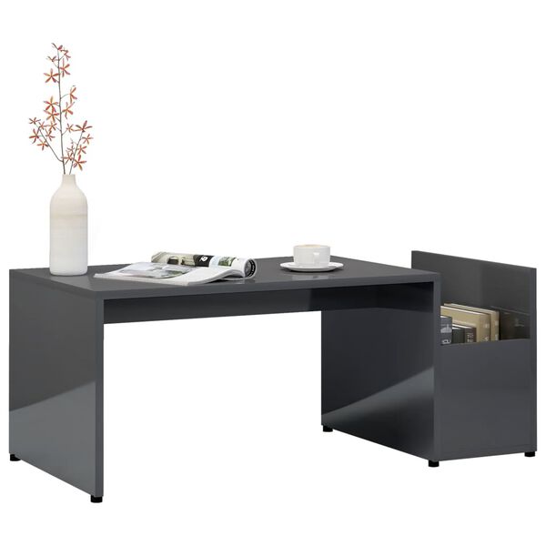 vidaXL Table basse Gris brillant 90x45x35 cm Bois d&rsquo;ing&eacute;nierie