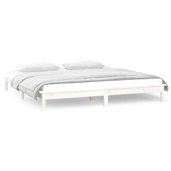vidaXL Cadre de lit &agrave; LED sans matelas blanc 140x190 cm bois massif