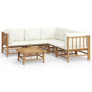 vidaXL Salon de jardin 6 pcs avec coussins blanc cr&egrave;me bambou