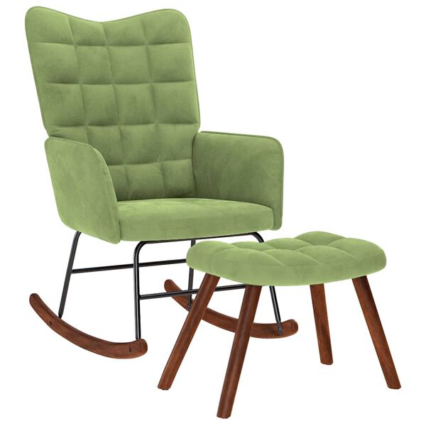 vidaXL Chaise &agrave; bascule avec repose-pied vert clair velours