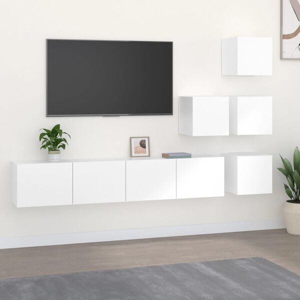 vidaXL Meuble TV mural Blanc Bois d'ingénierie