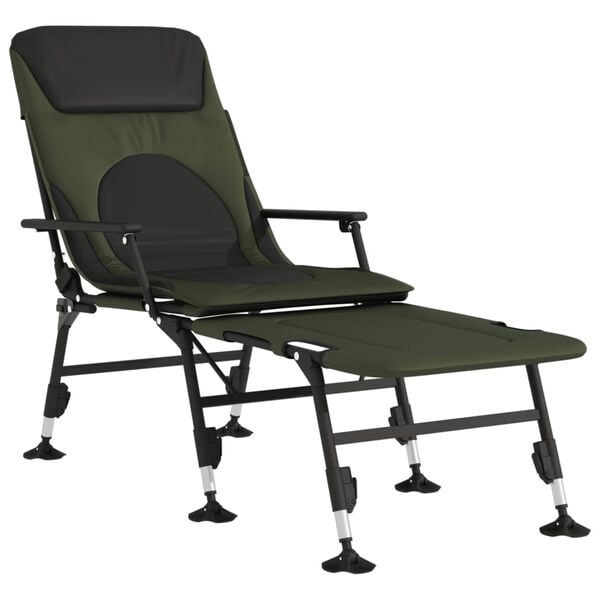 vidaXL Chaise longue de p&ecirc;che avec pieds &agrave; boue r&eacute;glables pliable vert