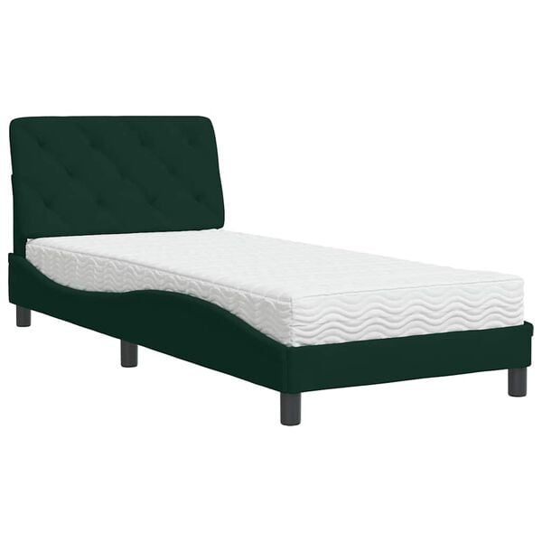 vidaXL Lit avec matelas vert fonc&eacute; 90x200 cm velours