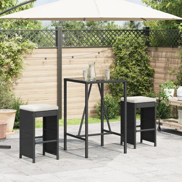 vidaXL Tabourets de bar jardin coussins lot de 2 noir r&eacute;sine tress&eacute;e