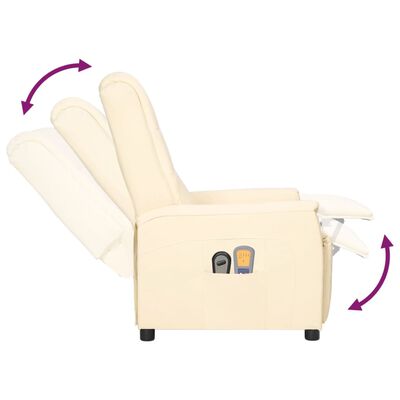 vidaXL Fauteuil inclinable électrique de massage Crème Similicuir