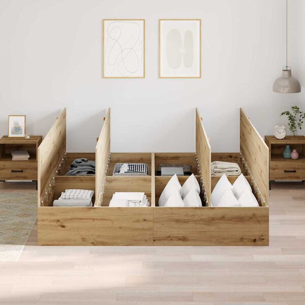 vidaXL Cadre de lit avec rangement Ch&ecirc;ne artisanal 200 x 200 cm