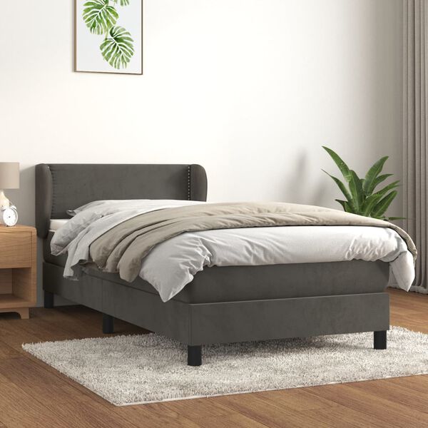 vidaXL Sommier &agrave; lattes de lit et matelas Gris fonc&eacute; 90x190 cm Velours