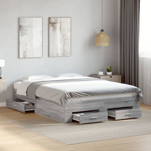 vidaXL Cadre de lit avec tiroirs sans matelas sonoma gris 120x190 cm