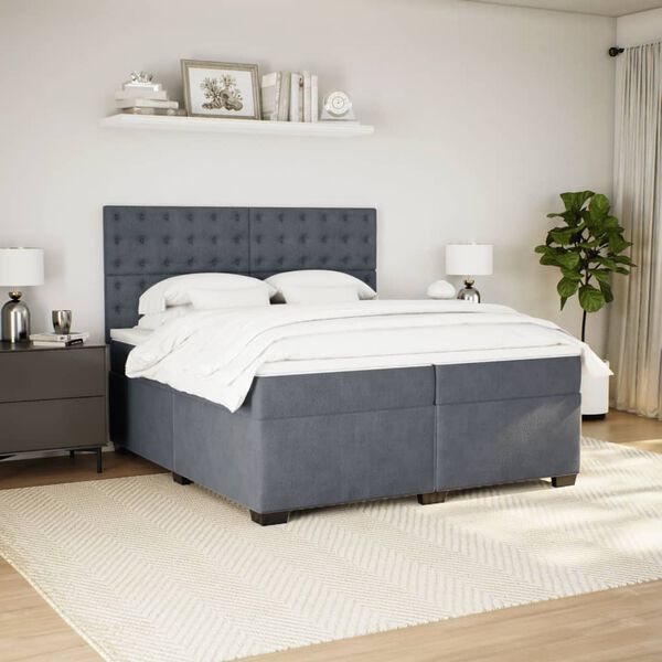 vidaXL Sommier à lattes de lit et matelas Gris foncé 200x200cm Velours