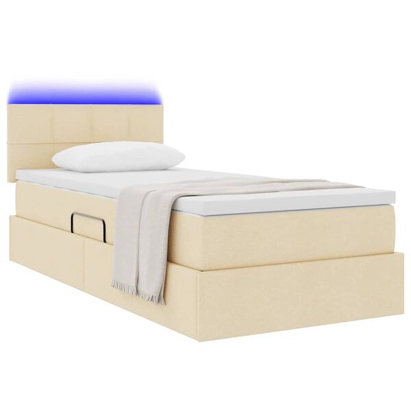 vidaXL Lit avec rangement et LED avec matelas Cr&egrave;me 100 x 200 cm tissu
