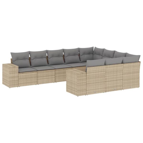 vidaXL Salon de jardin avec coussins 10 pcs beige résine tressée
