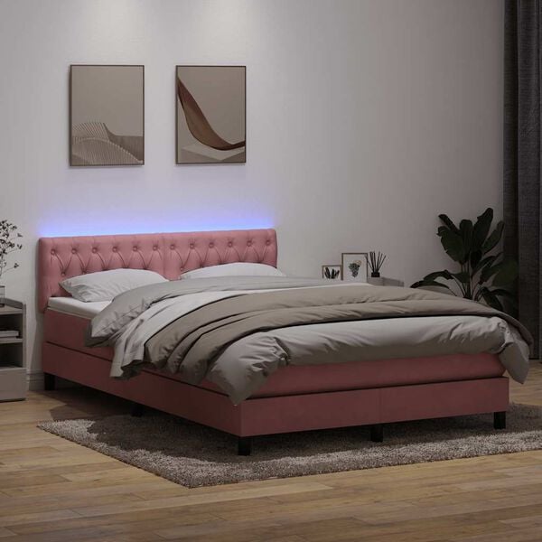 vidaXL Sommier &agrave; lattes de lit avec matelas et LED rose 160x220 cm velours