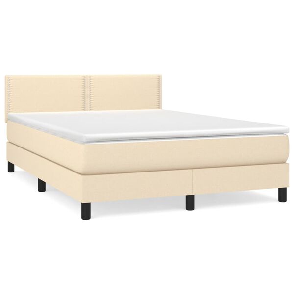 vidaXL Sommier &agrave; lattes de lit avec matelas Cr&egrave;me 140x200 cm Tissu