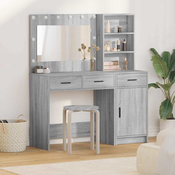 vidaXL Table de Toilette avec tiroir 2 pcs Gris Bois d'ing&eacute;nierie