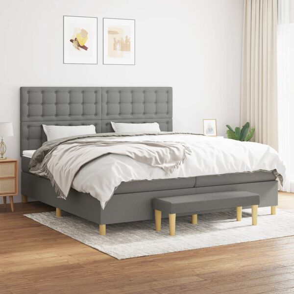 vidaXL Sommier &agrave; lattes de lit avec matelas Gris fonc&eacute; 200x200cm Tissu