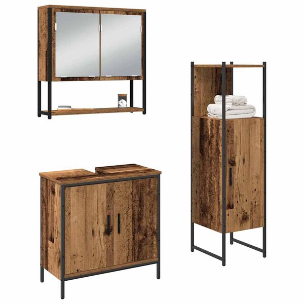 vidaXL Ensemble de mobilier de salle de bain avec &eacute;tag&egrave;re 3 pcs Marron