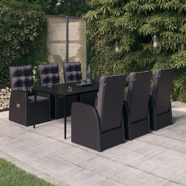 vidaXL Ensemble à manger de jardin avec coussins 7 pcs Noir