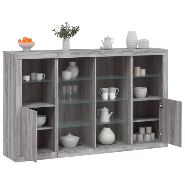 vidaXL Buffets avec lumi&egrave;res LED 3 pcs sonoma gris bois d'ing&eacute;nierie