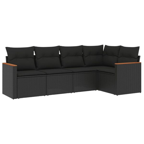 vidaXL Salon de jardin 5 pcs avec coussins noir r&eacute;sine tress&eacute;e