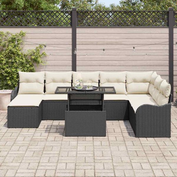 vidaXL Ensemble de canap&eacute; de jardin avec coussin 9 pcs Noir Poly rotin