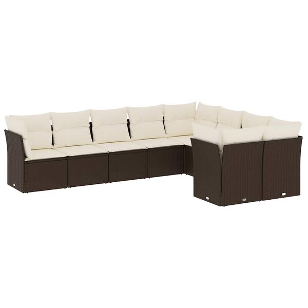 vidaXL Salon de jardin avec coussins 9 pcs marron r&eacute;sine tress&eacute;e