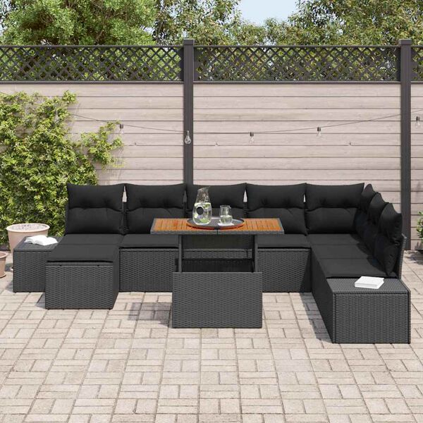 vidaXL Ensemble de salle à manger pour jardin 9 pcs Noir et Marron