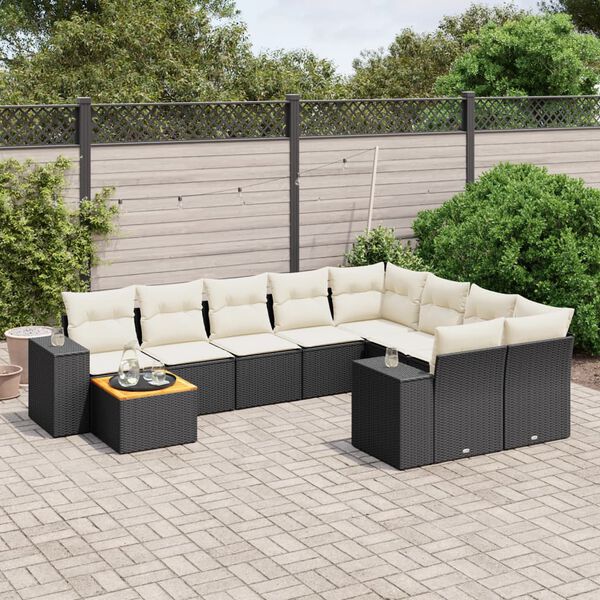 vidaXL Salon de jardin 10 pcs avec coussins noir r&eacute;sine tress&eacute;e