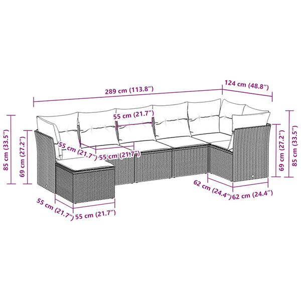 vidaXL Salon de jardin avec coussins 7 pcs gris clair résine tressée