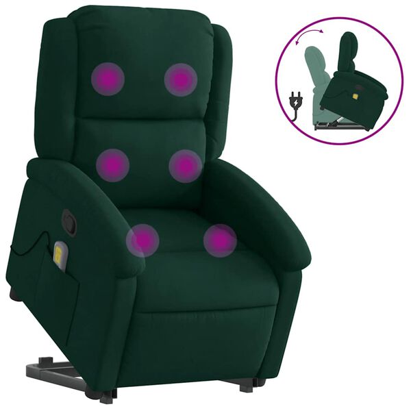 vidaXL Fauteuil de massage inclinable Vert fonc&eacute; Velours