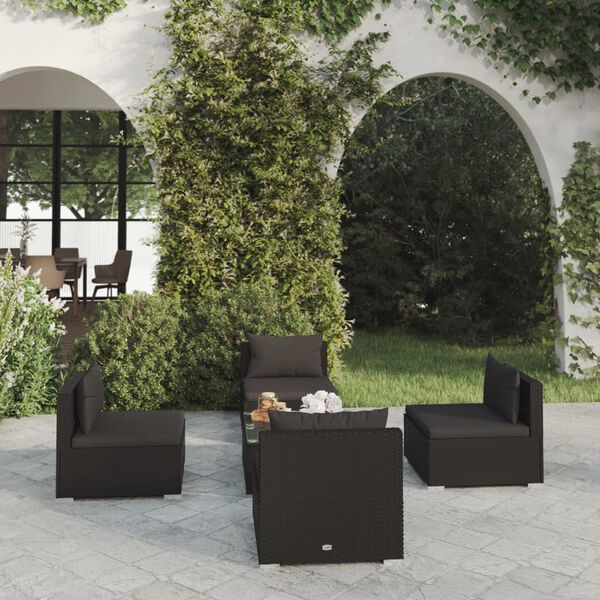 vidaXL Salon de jardin 5 pcs avec coussins résine tressée noir