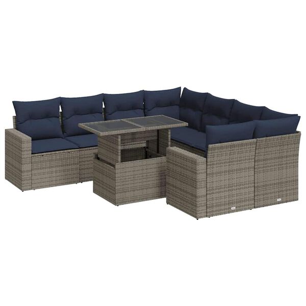 vidaXL Salon de jardin avec coussins 9 pcs gris r&eacute;sine tress&eacute;e acacia