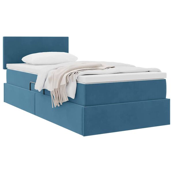 vidaXL Lit de Rangement avec matelas Bleu fonc&eacute; 100 x 200 cm Velours