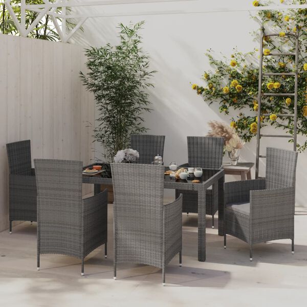 vidaXL Salon de jardin 7 pcs avec coussins R&eacute;sine tress&eacute;e Gris