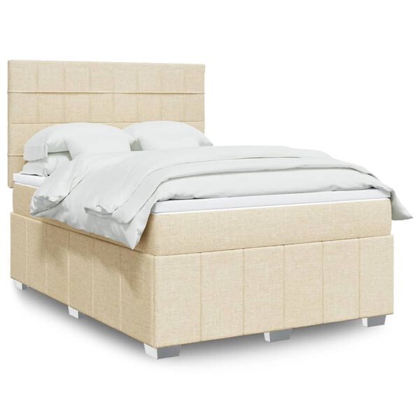 vidaXL Sommier &agrave; lattes de lit avec matelas Cr&egrave;me 140x200 cm Tissu