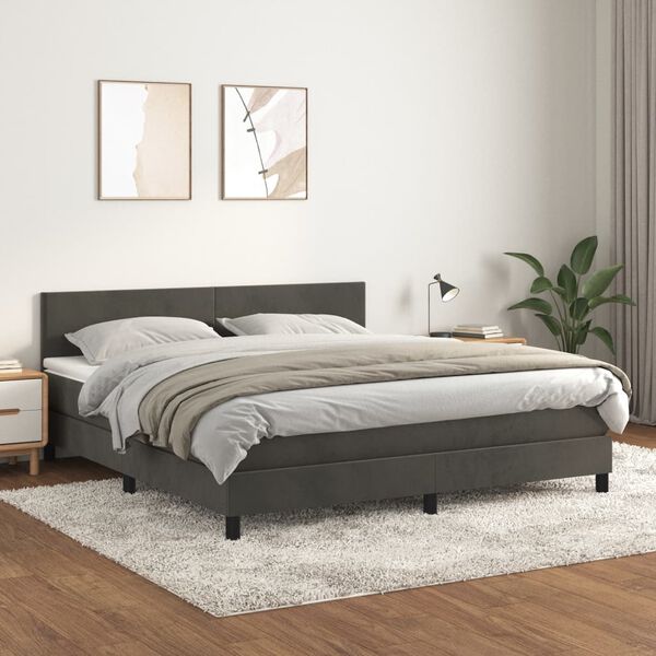 vidaXL Sommier &agrave; lattes de lit et matelas Gris fonc&eacute; 180x200cm Velours