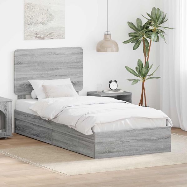 vidaXL Lit de Rangement Gris Sonoma 90 x 190 cm Bois d'ing&eacute;nierie