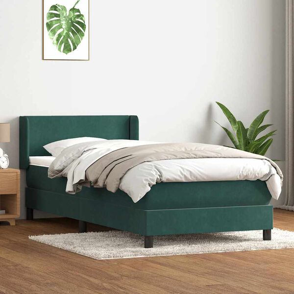 vidaXL Sommier &agrave; lattes de lit et matelas vert fonc&eacute; 90x210 cm velours