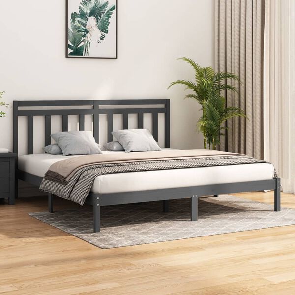vidaXL Cadre de lit sans matelas gris 200x200 cm bois massif